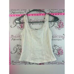 Arianne White Cream Lace-Trim Floral Jacquard Cropped Tank Top Corset Look